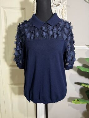 Draper James Navy Blue Floral Button Down Shirt